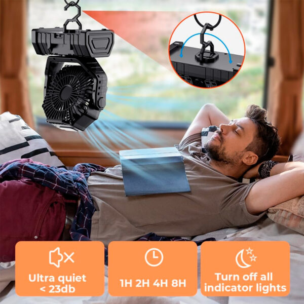 Ventilador portátil - Batería de 20000 mAh recargable con linterna LED - , 4 velocidades, control remoto - Imagen 2