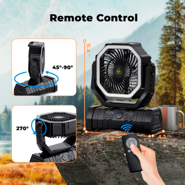 Ventilador portátil - Batería de 20000 mAh recargable con linterna LED - , 4 velocidades, control remoto - Imagen 3