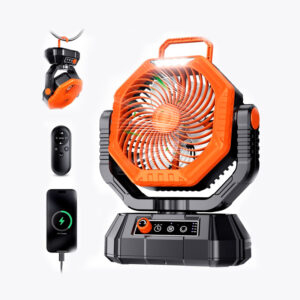 Ventilador Portatil recargable, batería 20000 mAh, con control remoto, luz LED, doble aspa, velocidad continua