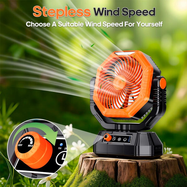 Ventilador Portatil recargable, batería 20000 mAh, con control remoto, luz LED, doble aspa, velocidad continua - Imagen 3